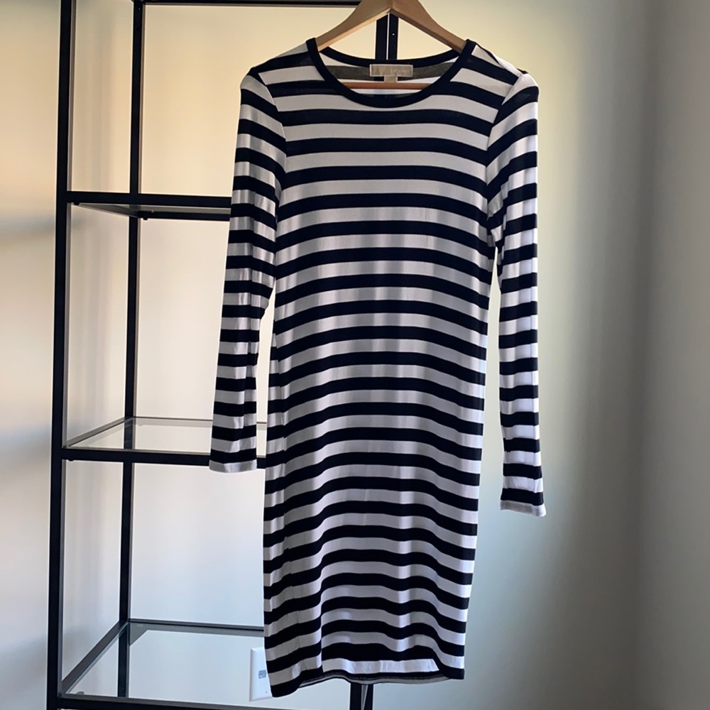 Michael Kors Black & White Stripe Midi Dress